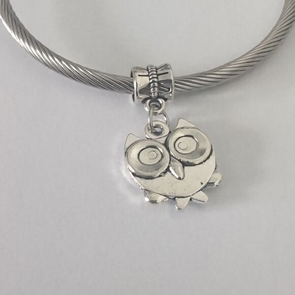 Silver Owl Dangle Charm‎ for Pandora Style Bracelet - Picture 1 of 4